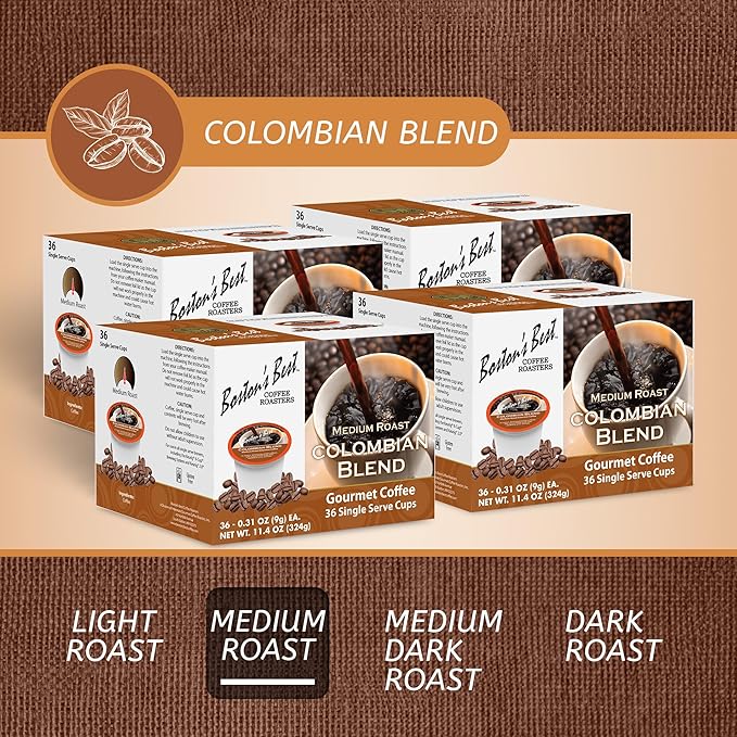 Boston’s Best - Colombian Blend Delectable Gourmet Bold Medium Roast Coffee Compatible with Keurig Coffee Maker 1 Count (144 Single Serve Cups)