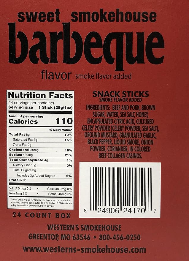 Western's Smokehouse Simply Good Barbeque Beef and Pork Jerky Meat Snack Sticks - 1.0 Ounce Pack of 24-110 Calories Gluten-Free MSG-Free Soy-Free