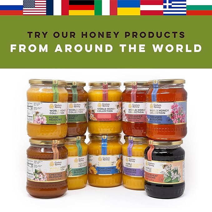 Goshen World Honey Collection - Alpine Wildflower Blossoms from Italy - Raw Rare and Sustainable Floral Sources - Derived from Natural Flower Nectar with Antioxidants - Nature's Sweetener - 32oz