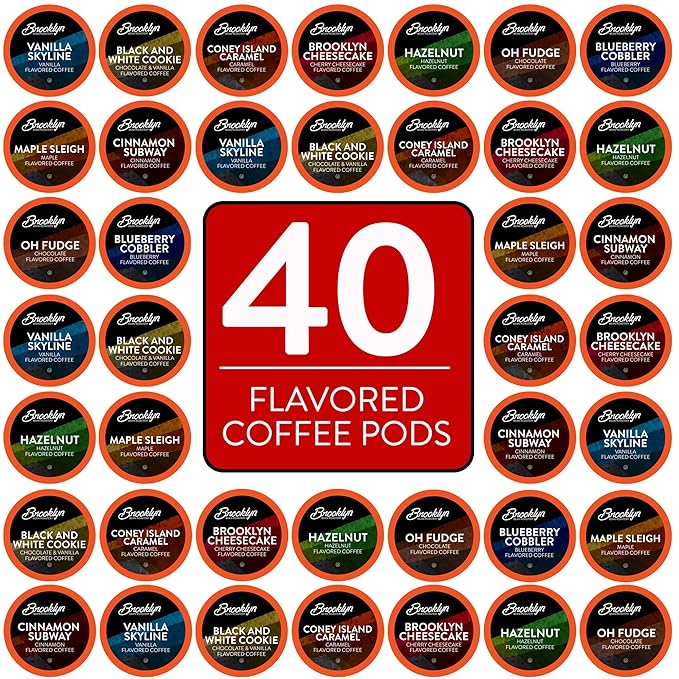 Brooklyn Beans Flavored Coffee Pods Assorted Gourmet Variety Pack Compatible with 2.0 Keurig K Cup Brewers 40 Count