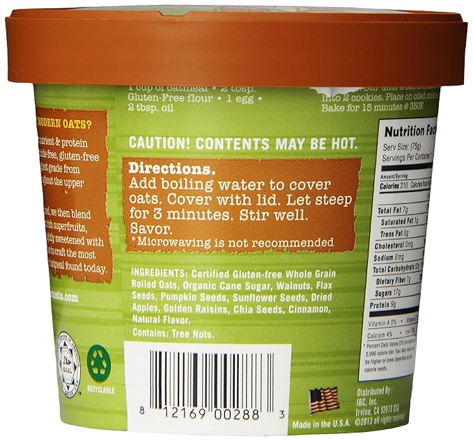 Modern Oats Apple Walnut Oatmeal 2.6 Ounce (Pack of 6)
