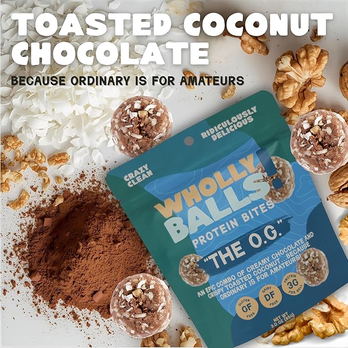 Wholly Balls Protein Bites – Healthy Plant-Based Snack | High Protein Low Sugar Gluten-Free Energy Balls (Pack of 3 Chocolate)