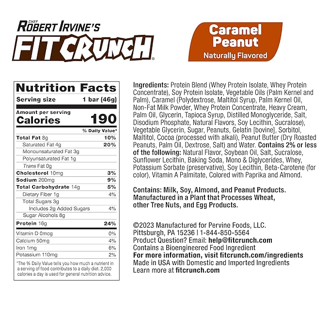 FITCRUNCH Snack Size Protein Bars 6-Layer Baked Bar 3g of Sugar Gluten Free &amp Soft Cake Core (9 Bars Caramel Peanut)