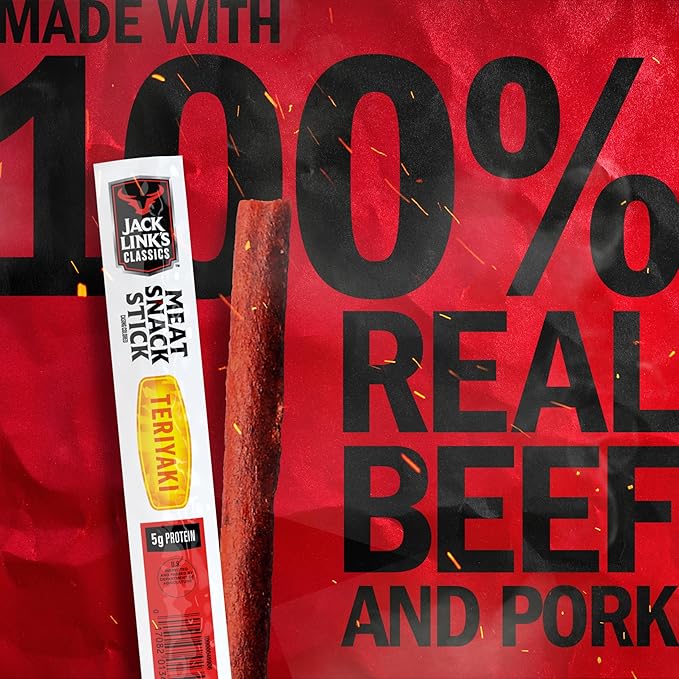 Jack Link's Classics Meat Sticks Teriyaki - Protein Snack Meat Snack Sticks with 5g of Protein Made with Beef &amp Pork Keto Friendly Individually Wrapped - 0.8 Oz. (Pack of 20)