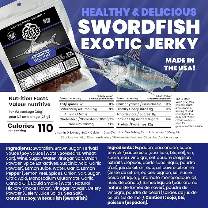 SWORDFISH JERKY - Premium Ocean Fish - Gourmet Seafood Snack - Unique Deep Sea Fisherman Gift - Cool Guy Present