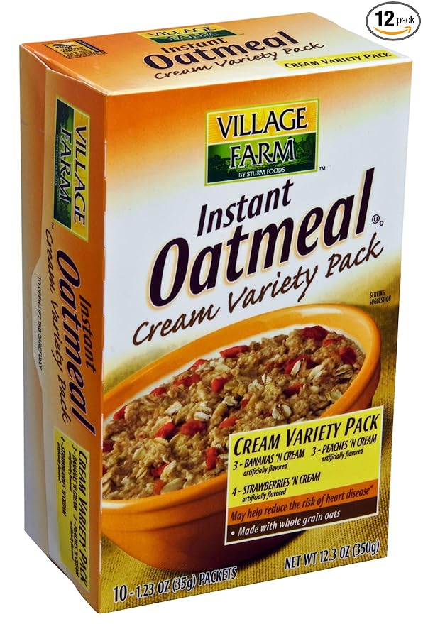 Sturm's Village Farm Instant Oatmeal Creamy Variety Pack 8 Count 9.9-Ounce Boxes (Pack of 12)