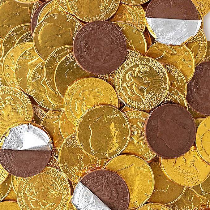 The Snackery Large Kennedy Half Dollar Gold Foil Coins 180 Pieces Individually Wrapped Milk Chocolatey Coins (2 lb)