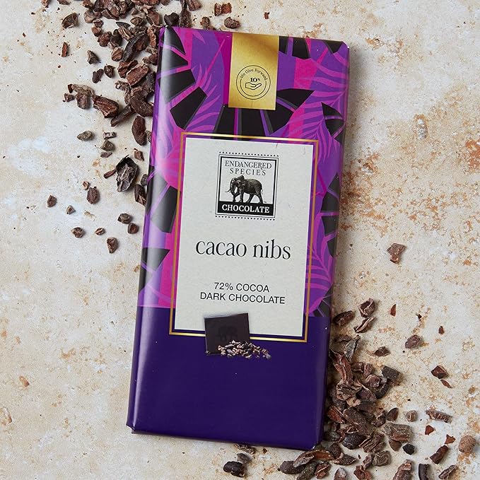 Endangered Species Dark Chocolate Bar with Cacao Nibs (72% cocoa)