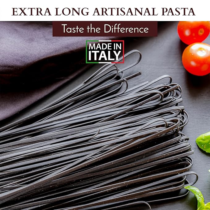 Morelli Squid Ink Pasta Linguine - Organic Black Pasta Noodles Durum Wheat Semolina Italian Nero Di Seppia Made in Italy - 8.8 oz / 250 g (Pack of 2)