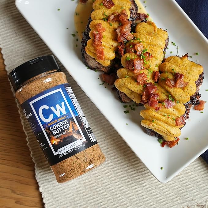 Spiceology – Derek Wolf Cowboy Butter Seasoning – Bold &amp Buttery Blend with Garlic Smoked Paprika &amp Mustard – Perfect for Beef Brisket Pork Chops Chicken Thighs &amp Steak – 10.4 oz