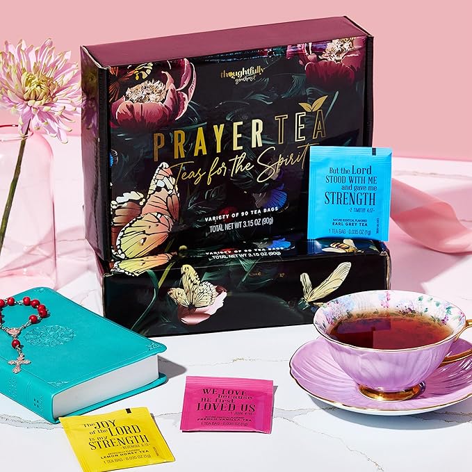 Thoughtfully Gourmet Tea Affirmations Christian Prayer Gift Set Includes 6 Flavors of Tea with Bible Verses from Psalms and Other Books to Rejoice Pack of 90