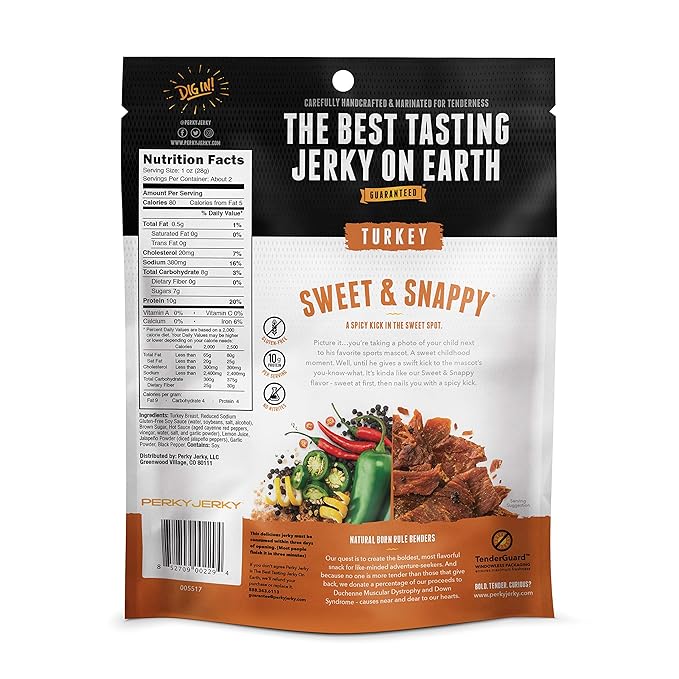 Perky Jerky Turkey Jerky Variety 2.2 oz (Pack of 5) - Low Sodium - 7-10g Protein per Serving - Low Fat - 100% U.S. Sourced - Non-GMO