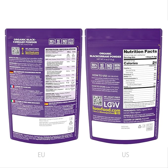 Organic Black Currant Powder – Pure 100% Natural Whole Fruit Freeze-Dried &amp Powdered – Non-GMO No Added Sugar – Rich in Polyphenols &amp Vitamin C – 4oz (15 Servings)
