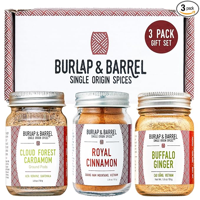Burlap &amp Barrel 3pk Sweet Spice Set - 3 Full Size Jars including Royal Cinnamon Cloud Forest Cardamom &amp Buffalo Ginger - As seen on Shark Tank - Birthday &amp Father's Day Gift Ideas