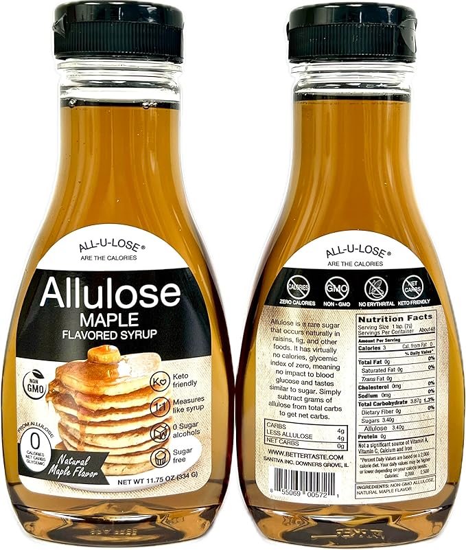 BetterTaste Maple Natural Flavored Allulose Syrup 11.75 oz Zero Calorie Sugar Substitute Non-GMO Gluten Free (11.75 oz Pack of 2-572 Maple)