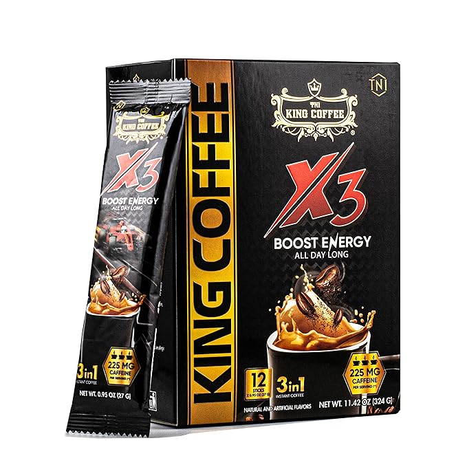 King Coffee 3in1 X3 Instant Vietnamese Coffee Packets Box 12 sticks x 0.95 oz (27g) Boost Energy Cafe Mix Perfect for Powerful Day (1)