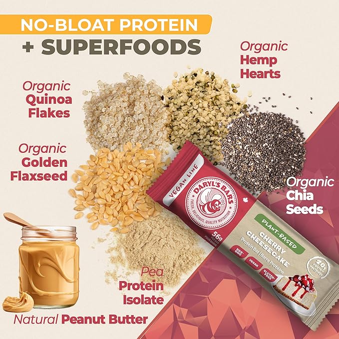 Daryl's Bars Vegan Line Cherry Cheescake On the Go Protein Bars Gluten Free Vegan Protein Snack Meal Replacement Pack of 2