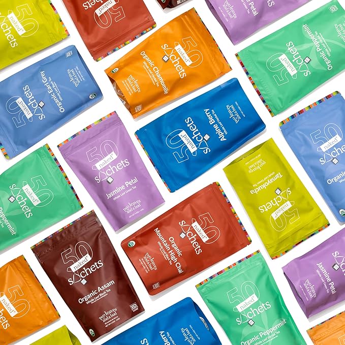 Two Leaves and a Bud Alpine Berry - 50 Naked Tea Sachets Naturally Caffeine Free Whole Leaf Herbal Tea in Eco-Friendly Unwrapped Compostable Sachets Resealable Bag 50 Count (Pack of 1)