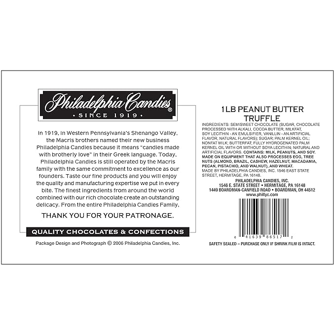 Philadelphia Candies Dark Chocolate Peanut Butter Truffles Net Wt 1 lb