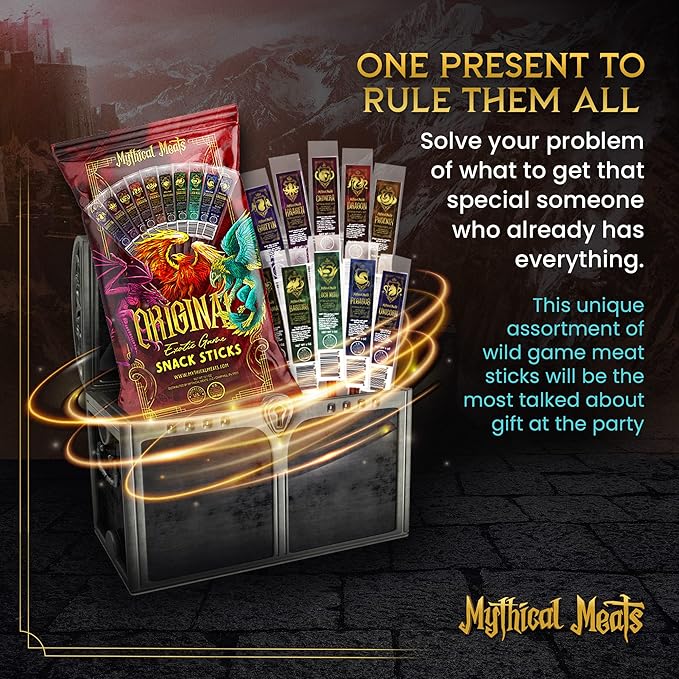 Mythical Meats Original Exotic Flavor Sampler Pack – 10 Exotic Game and Beef Snack Sticks – Dried &amp Dehydrated Meats Seasoned to Perfection – High Protein Snacks