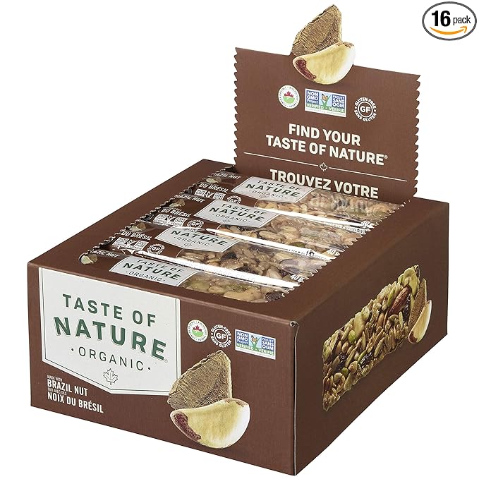 Taste of Nature Organic Peanut Bar - Healthy Gluten Free Non GMO Vegan Bars with Mixed Nuts Fruits and Seeds - 16-Count Pack