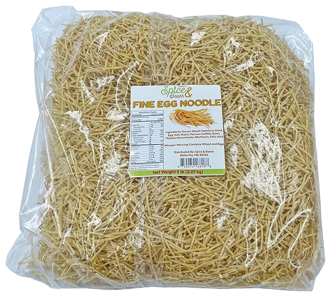 Fine Egg Noodle Pasta | 100% Durum Semolina Flour | Made in America | by Dasher's Spice &amp Beans | 5 lb.