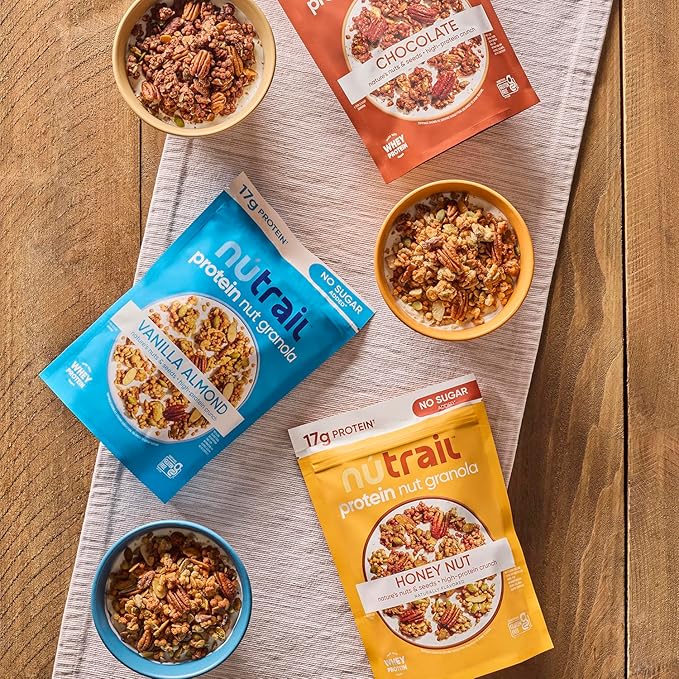 NuTrail 17g Protein Nut Granola Cereal Variety Pack No Sugar Added Keto Low Carb Gluten Free Grain Free Healthy Breakfast 8 oz. 3 Count