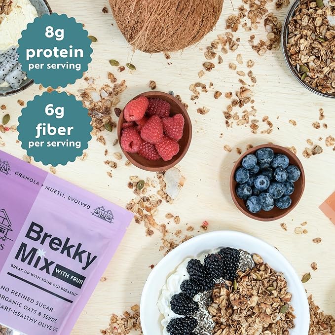 Brekky Mix Granola | Low Sugar Breakfast Granola | No Refined Sugar No Seed Oils No Artificial Ingredients | All Natural Healthy Granola Cereal | 12oz (Choose Your Flavor) (1 With Fruit)