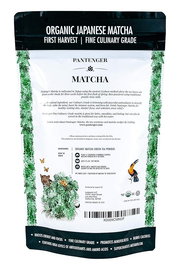 Organic Matcha Green Tea Powder | 3.5 OZ - 80 Servings | Latte &amp Smoothie Grade | Japanese - First Harvest - Stone Milled | By Pantenger