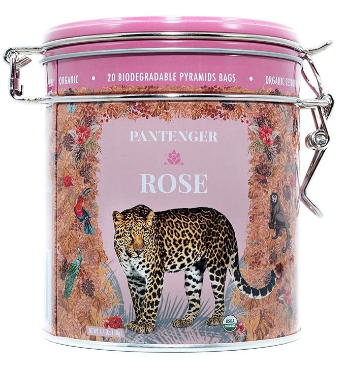 Rose Tea Bags -20 XL Pyramid Sachets- Rose Tea Organic. Tea Blends -Finest Moroccan Rose Petals and Ceylon OP Black Tea Leaves from Uva- Pantenger Organic Tea Blend. Black Rose Tea.