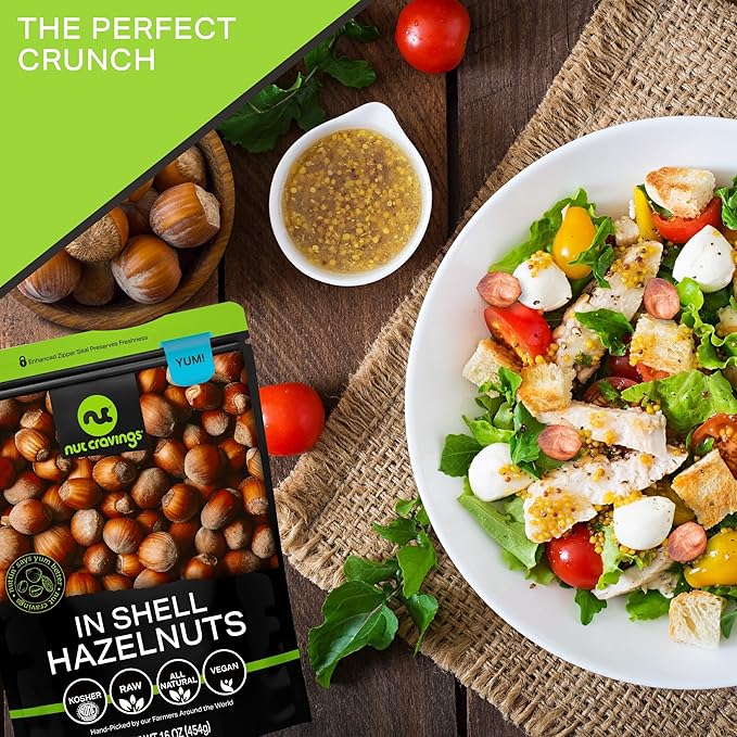 NUT CRAVINGS Raw Hazelnuts Filberts In Shell Whole (48oz - 3 LB) Bulk Nuts Packed Fresh in Resealable Bag Healthy Protein Food Snack Food Assortments Ideal for Trail Mixed Nuts