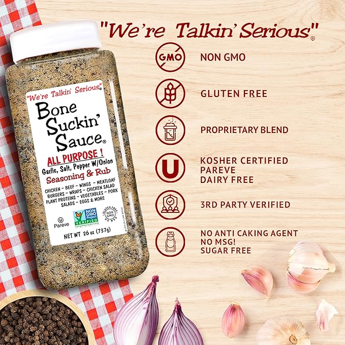 Bone Suckin' ALL PURPOSE! Seasoning &amp Rub 26 oz Zero Calorie Sugar Free Gluten Free Non GMO Kosher No MSG!