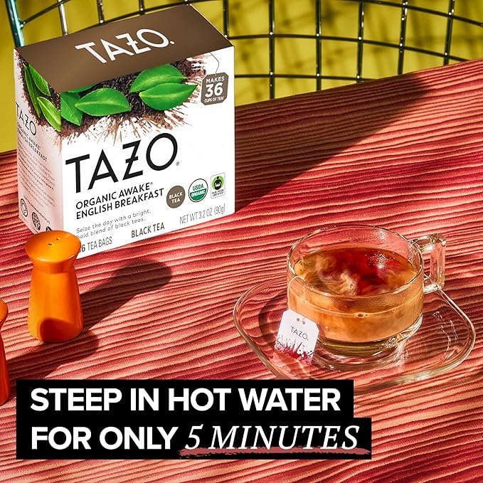 TAZO Organic Awake English Breakfast Black Tea-Bags Bold Traditional Breakfast-Style Black Tea 144 Total Tea Bags (Pack of 2)