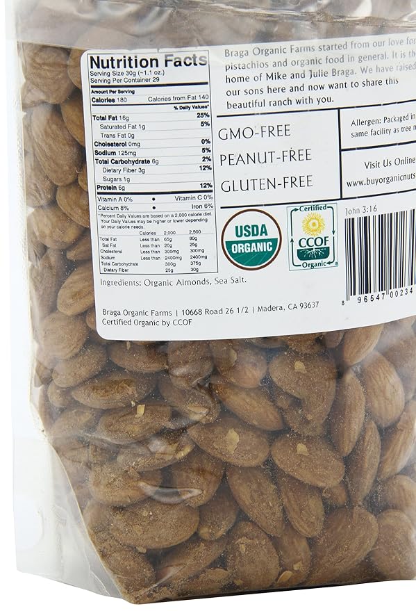 Braga Organic Farms Organic Roasted and Salted Almonds 2 lb. bag
