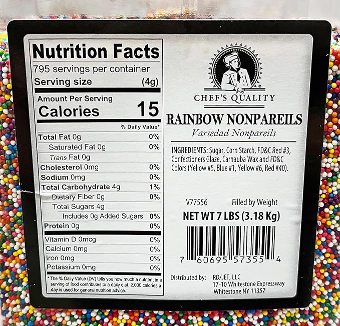 Chef's Quality Nonpareils Rainbow Sprinkles 7 Pounds For Decorating &amp Baking