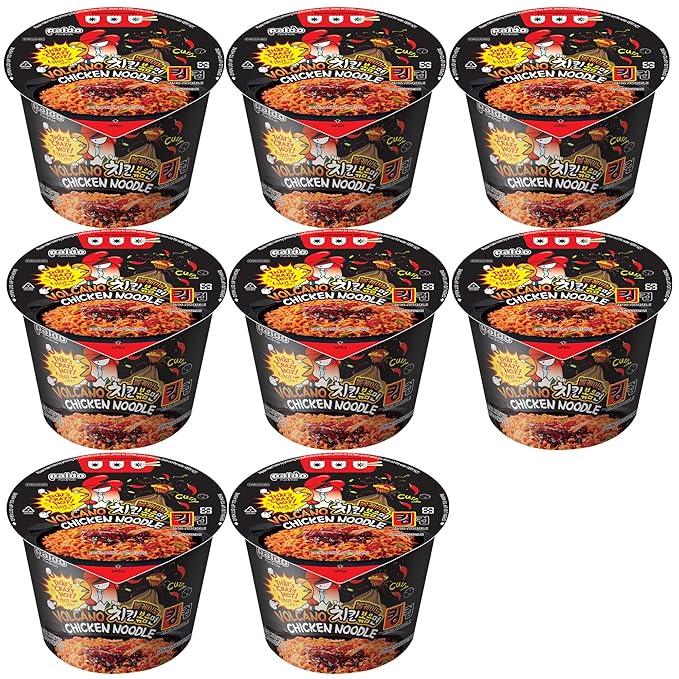 Paldo Fun &amp Yum Volcano Extremely Hot &amp Spicy Stir Fried Chicken Instant King Cup Noodles Soupless Original Korean Ramyun Spicy Ramen Challenge Chicken Bokkeummyun 볼케이노 치킨볶음면 킹 컵 3.70 oz x
