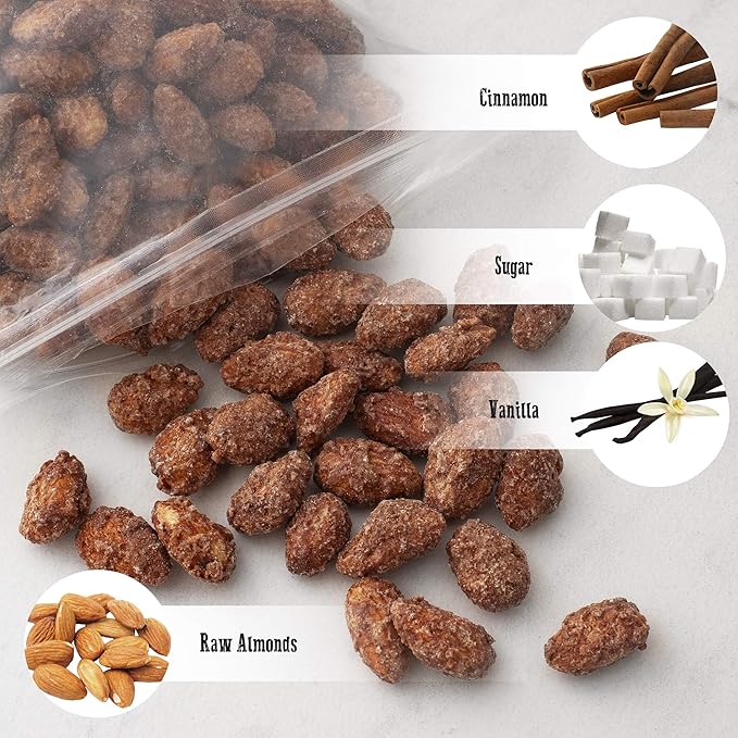 Cinnamon Roasted Almonds 60 oz (3.75 lb) - Candied Almonds Glazed with Cinnamon to Satisfy Any Sweet Tooth - Artisan Hand-Roasted Sweet Nuts by Pop’N Nuts