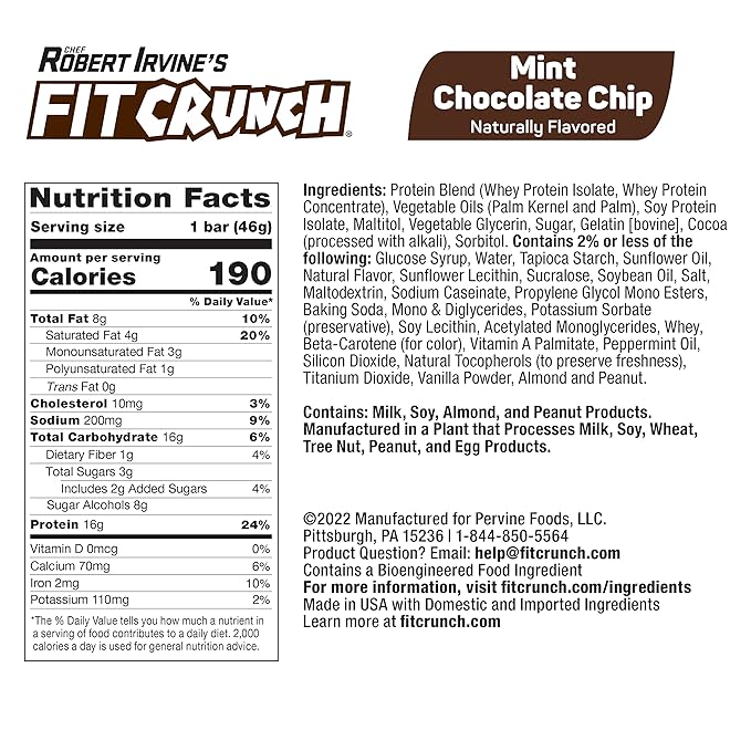 FITCRUNCH Snack Size Protein Bars 6-Layer Baked Bar 3g of Sugar Gluten Free &amp Soft Cake Core (9 Bars Mint Chocolate Chip)