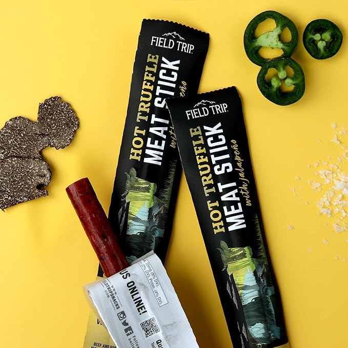 Field Trip Grass Fed Hot Truffle Jerky Snack Sticks Keto Paleo Gluten Free Allergy Friendly Snack High Protein 90 Calorie Snack 1oz 24 Pack
