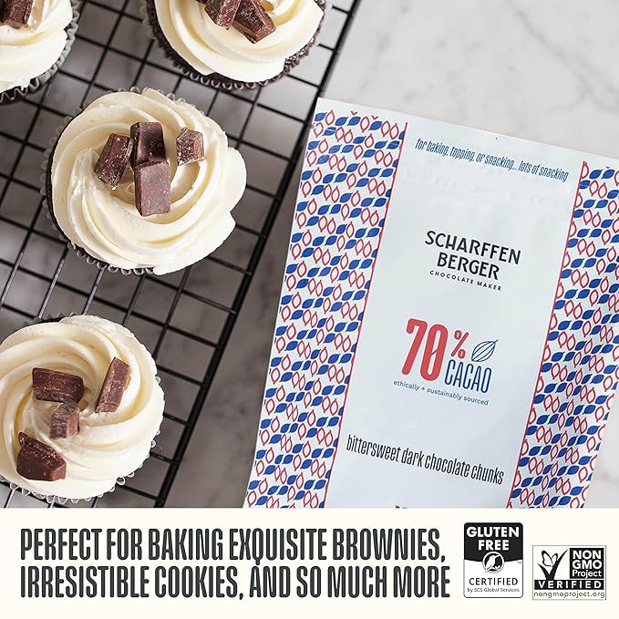 Scharffen Berger Baking Chocolate Chunks (7 Ounce Pack of 3) - Bittersweet Dark Chocolate Chunks for Baking 70% Cacao Gluten Free Non GMO Natural Chocolates Individual Baking Chocolate