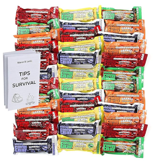 Millennium Assorted Fruit Flavored Energy Bars (6 Count) &amp Datrex Emergency Purified Water Packets (18 Count) Survival Bundle