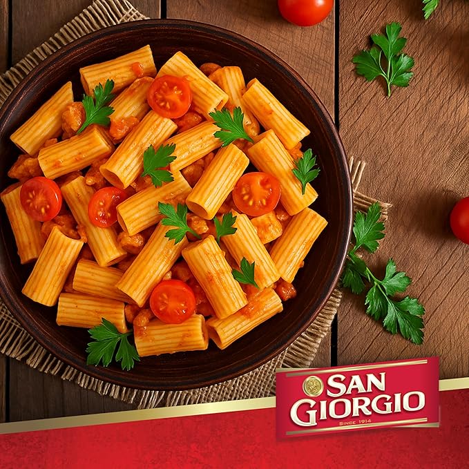 San Giorgio Rigatoni Pasta 12-Pack (16 oz Each) – Authentic Italian-Style Tube Pasta for Hearty Sauces &amp Bakes