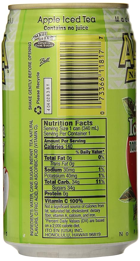 Aloha Maid Natural Iced Tea Apple 11.5 Ounce (Pack of 24)