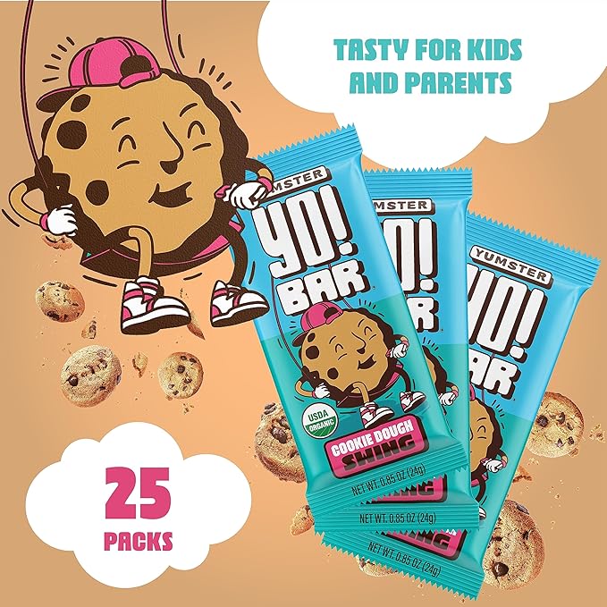Yo! Bar by Bearded Brothers Vegan Organic Kids Bar Cookie Dough (25 Bars) - Gluten Free Paleo and Whole 30 | Soy Free Non-GMO Low Glycemic No Sugar Added Fiber + Whole Foods