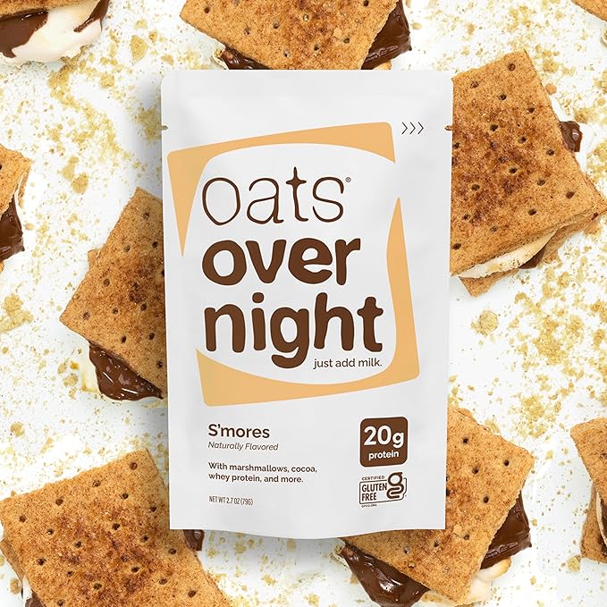 Oats Overnight Smores - Overnight Oats with 22g Protein High Fiber Breakfast Protein Shake - Gluten Free Oatmeal Non GMO High Protein Oatmeal (2.8 oz per meal) (8 Pack)