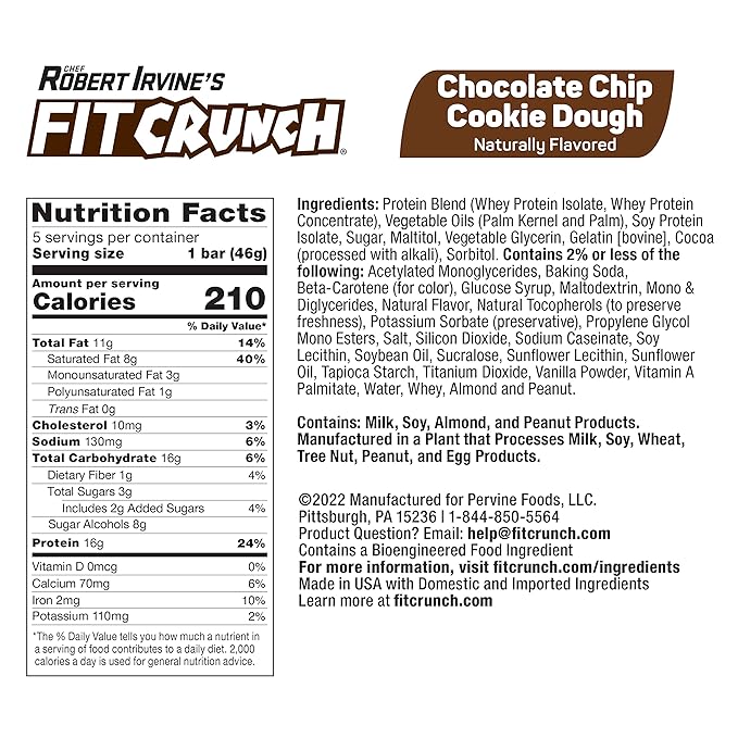 FITCRUNCH Snack Size Protein Bars 6-Layer Baked Bar 3g of Sugar Gluten Free &amp Soft Cake Core (9 Bars Chocolate Chip Cookie Dough)