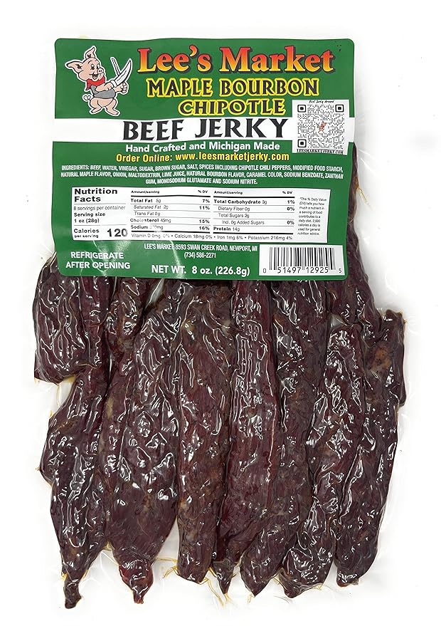 Lee's Market Maple Bourbon Chipotle Beef Jerky - Soft &amp Tender - Healthy Low Carb Gluten-Free Snack - Paleo &amp Keto-Friendly - Michigan Made Handcrafted Jerky - Specialty Gourmet Meat Snacks -