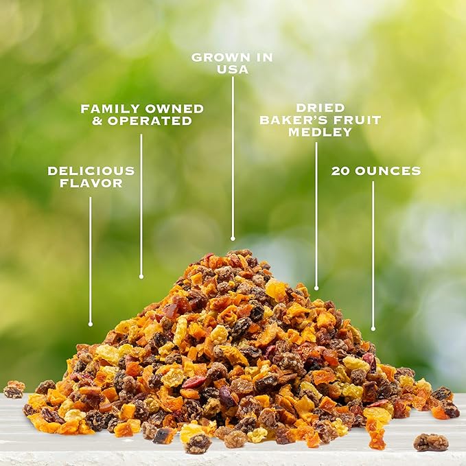 Traina Home Grown Baker’s Fruit Medley - Diced Peaches Cranberries Apricots Pears Nectarines and Raisins - Non GMO Gluten Free Value Size (20 oz)