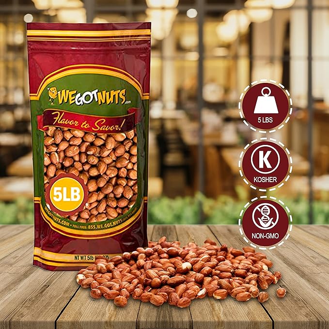 Raw Red skin Peanuts  USA Grown (Unsalted) 5LB Bag Bulk (80oz) - We Got Nuts