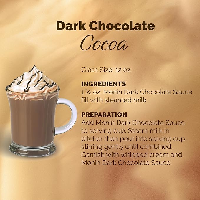 Monin - Dark Chocolate Sauce Velvety and Rich Great for Desserts Coffee and Snacks Gluten-Free (12 Ounce 6-Pack)
